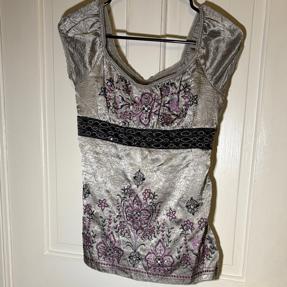 Floral Embroidered Top with Puff Sleeves